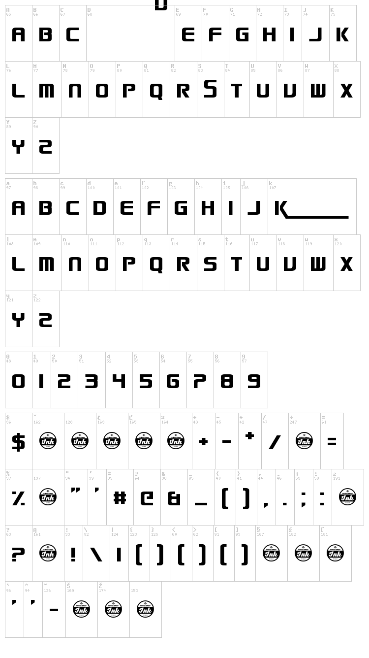 Smack Laideth Down 2016 font map